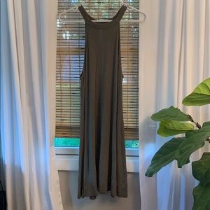 Sleeveless, army green, ribbed, knee length dress